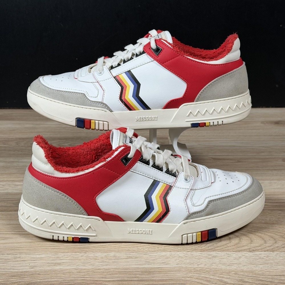 Missoni ACBC Shoes Mens Size 8.5 White Red Gray Colorblock Leather Sneaker Italy